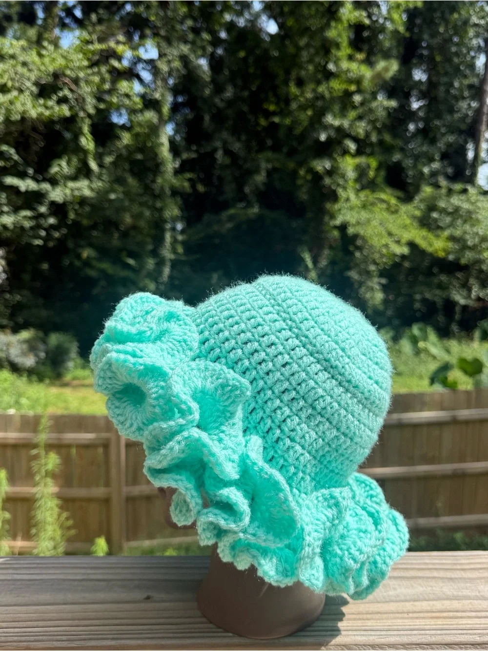 Seafoam Blue Handmade Crochet Ruffle Hat